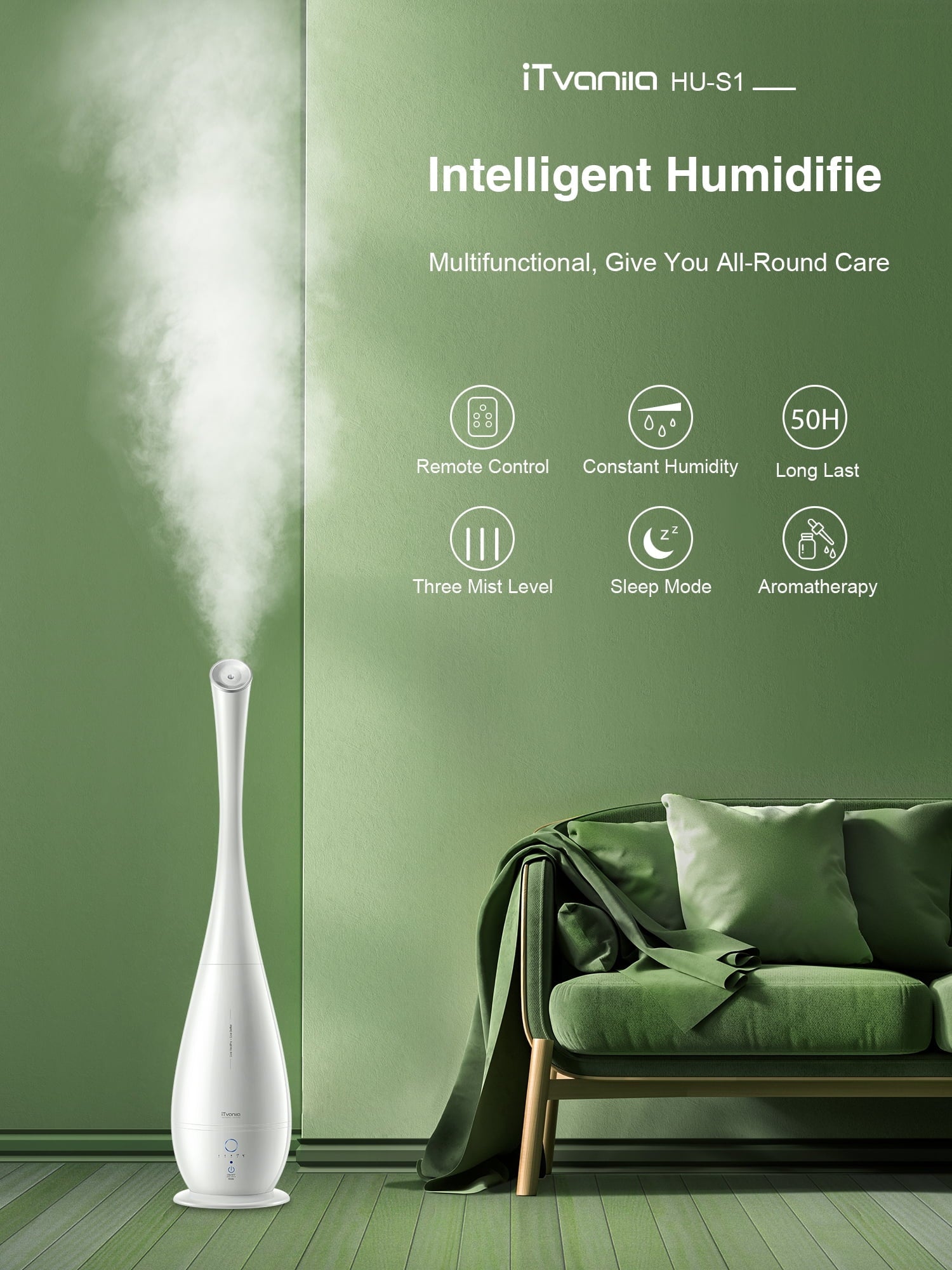 Cool Mist Humidifiers Large Room, 5L Floor Humidifier for Bedroom with Remote Control, Last up to 50 Hours, Smart Humidity Essential Tray