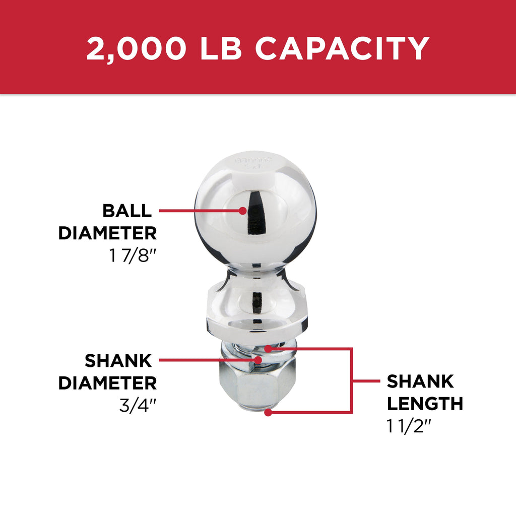 TowSmart Trailer Hitch Ball, Class I, 1-7/8in Ball, 3/4in x 1-1/2in Shank, 2000lb, 715, Chrome, 1 Each