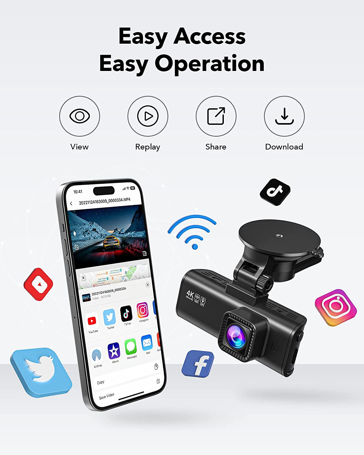 REDTIGER Dash Cam Front and Rear, 4K/2.5K Full HD Dash Camera with 3.18'' LCD Display, Dashcam with Night Vision, G-Sensor, Loop Recording, WDR, Free 32GB SD Card