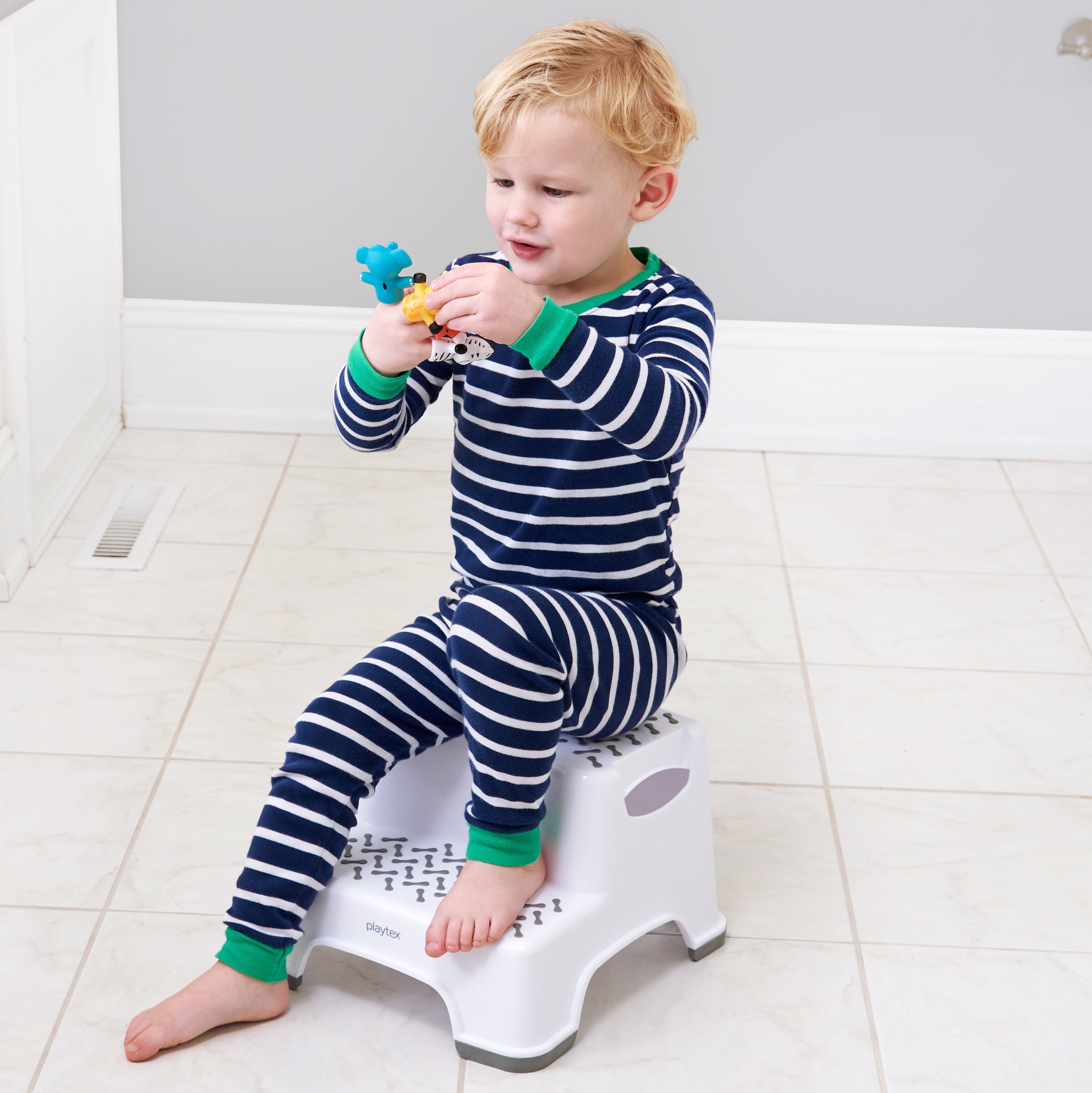 Playtex White 2-Tier Step Stool, Kids Bathroom and Bedroom Plastic Step Stool