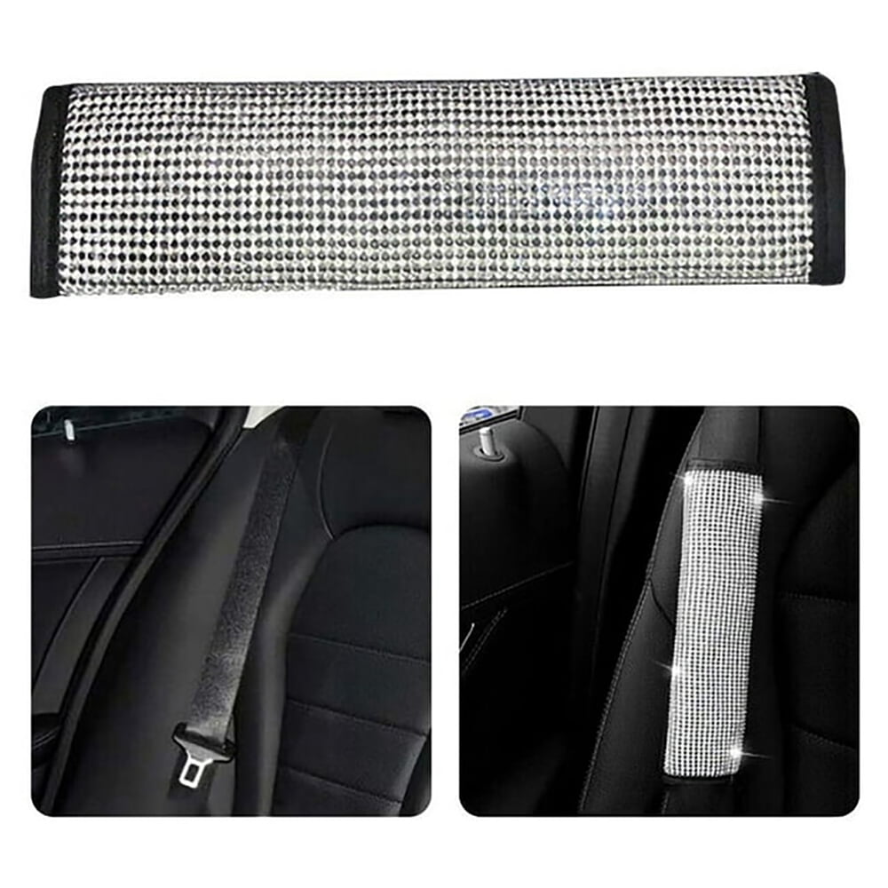 Universal 15" Luxury Crystal Steering Wheel Cover Kits with Seat Belt Cover and Shift Lever Cover