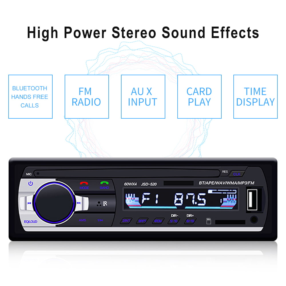 Podofo 1 DIN Car Stereo 12V Bluetooth FM Radio In-Dash Single Din Car Audio Player Digital Audio Music Car MP3 Player USB/SD/AUX-IN