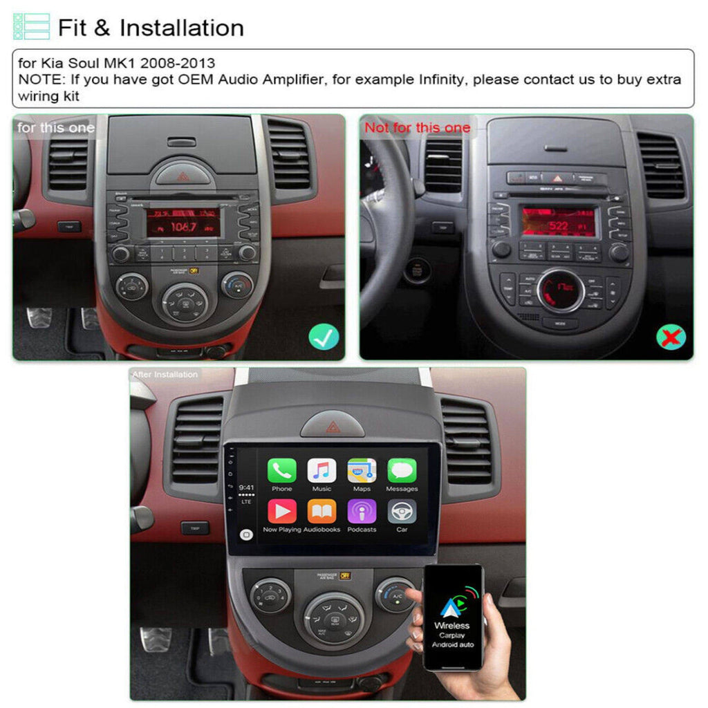 Wireless CarPlay for KIA Soul 2008-2013 Navigation Multimedia GPS System Backup Camera 9 Inch Android 12 Car Radio DSP Stereo Player Built-in DSP