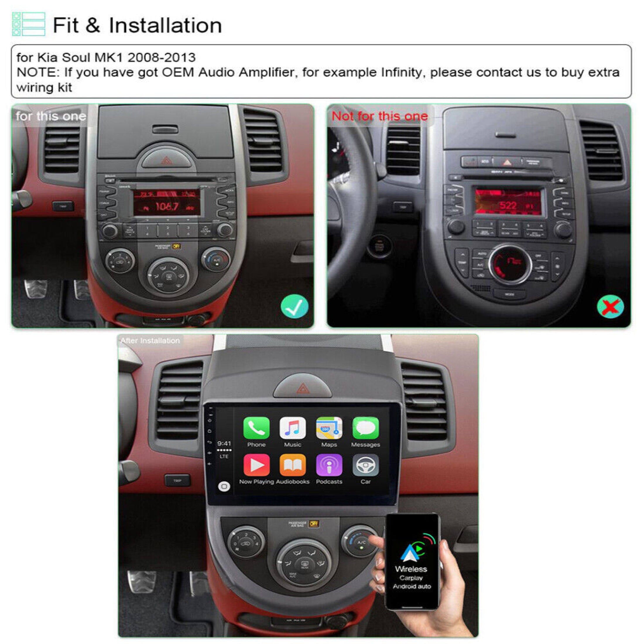 Wireless CarPlay for KIA Soul 2008-2013 Navigation Multimedia GPS System Backup Camera 9 Inch Android 12 Car Radio DSP Stereo Player Built-in DSP