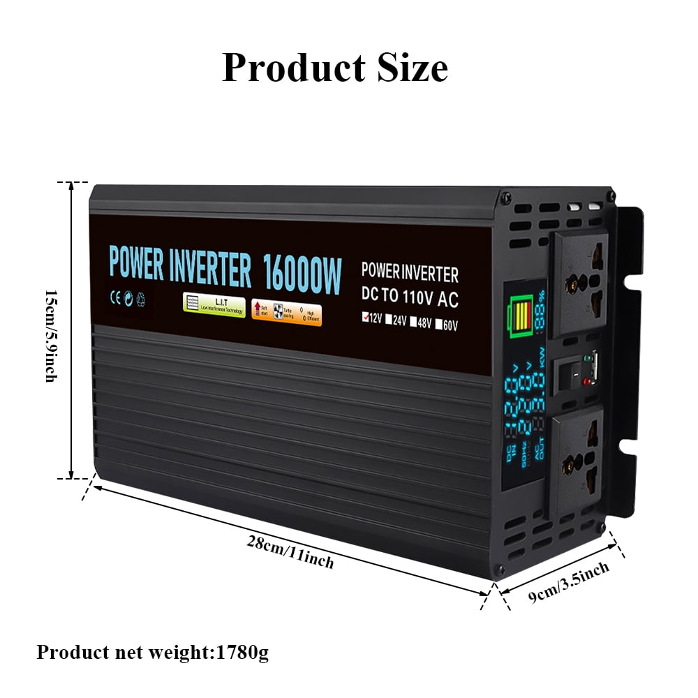 DFITO 1500W Continuous/3000W Peak Power Inverter DC 12V to 110V Car Converter AC with 2 AC Outlets and 2A USB Charging Port