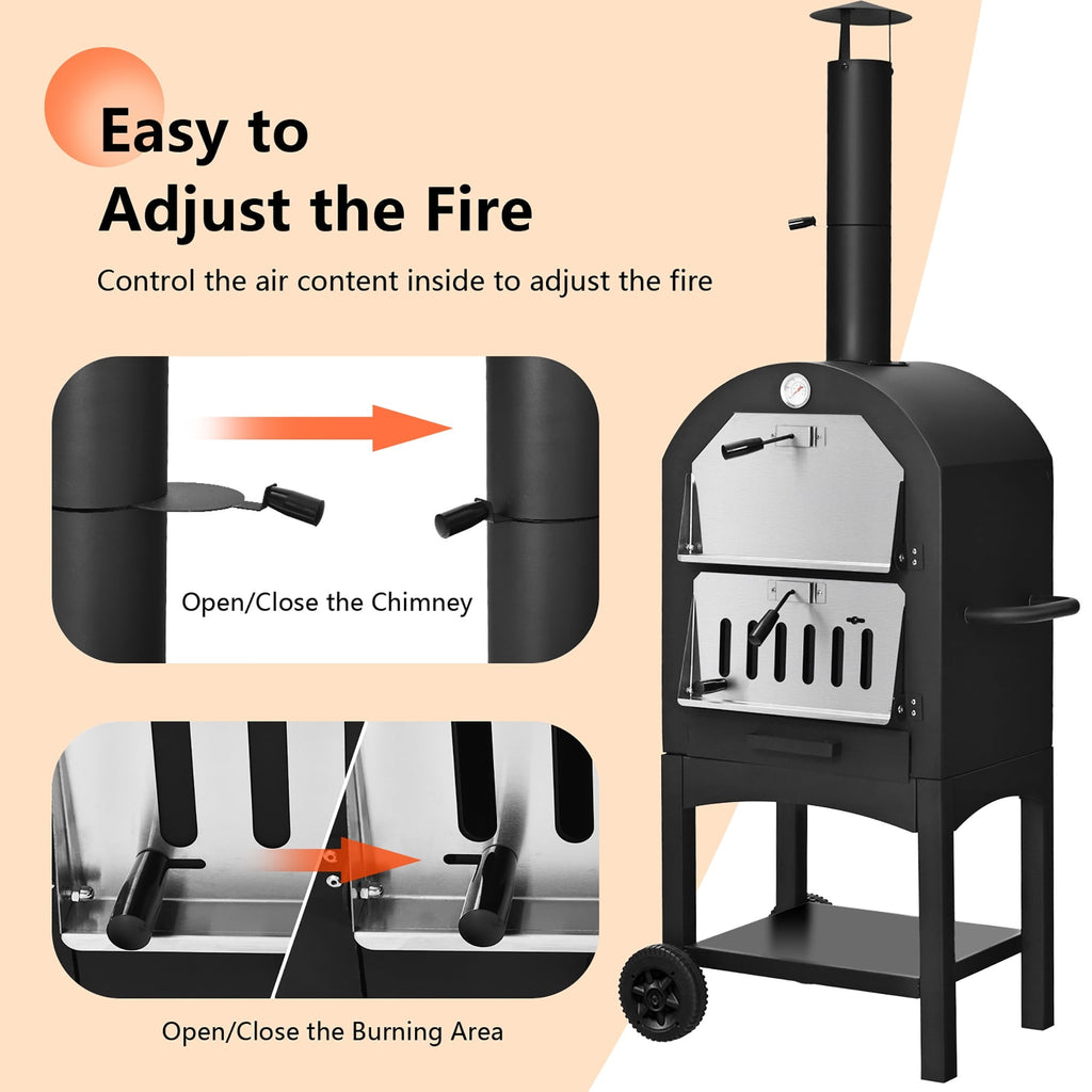 Costway Outdoor Pizza Oven Wood Fire Pizza Maker Grill w/ Pizza Stone & Waterproof Cover