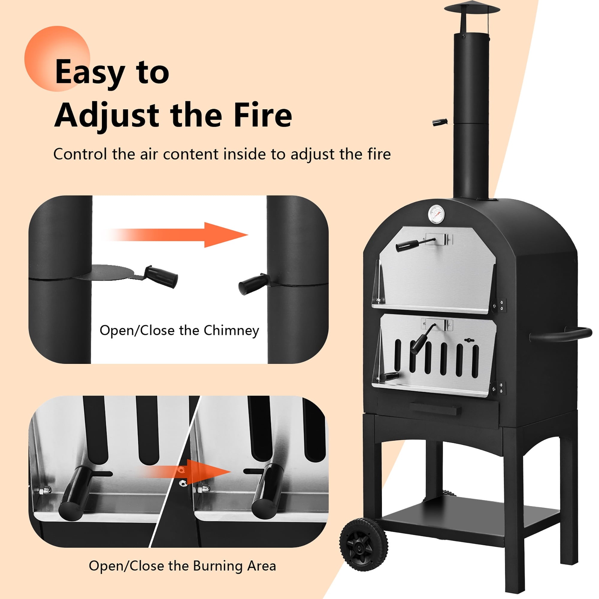 Costway Outdoor Pizza Oven Wood Fire Pizza Maker Grill w/ Pizza Stone & Waterproof Cover