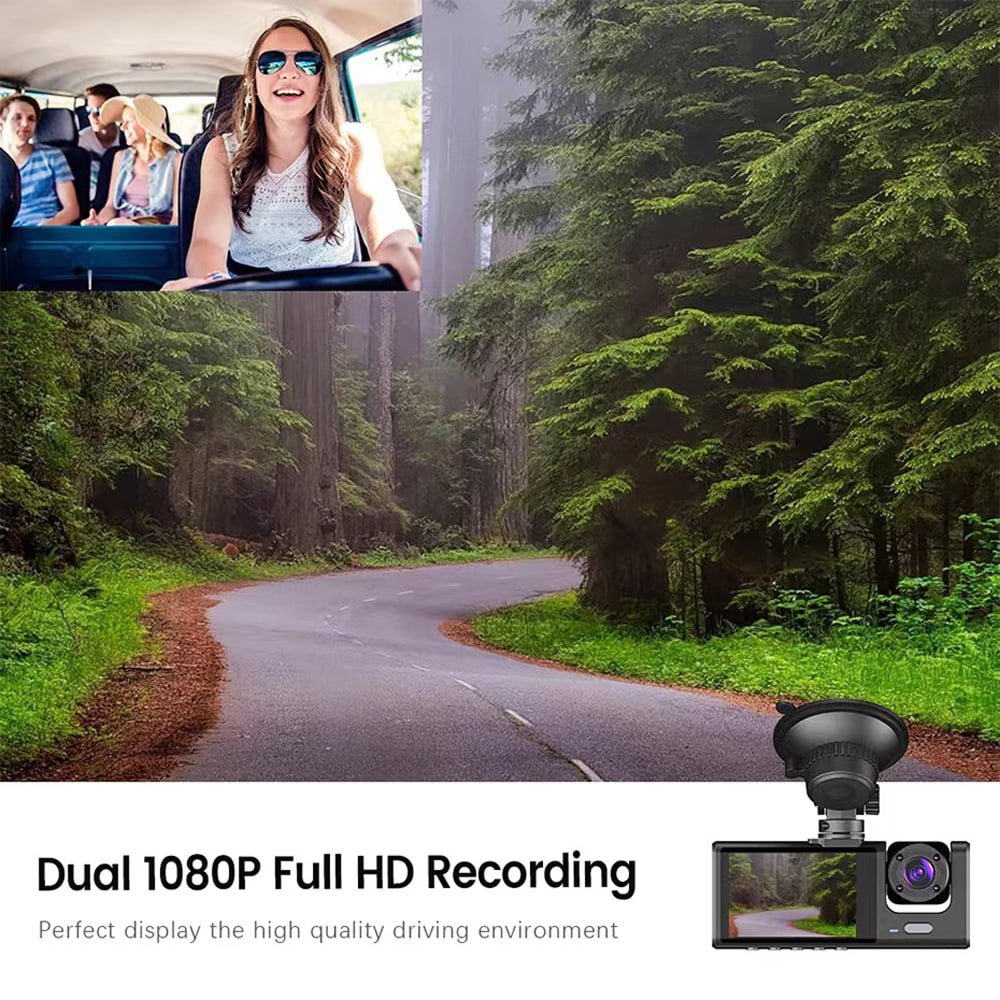 Aumotop 3 Channel Dash Cam Front and Rear Inside, 1080P Dash Camera for Cars, Dashcam Three Way Triple Car Camera with IR Night Vision, Loop Recording, G-Sensor, Parking Monitor, One-Key Lock