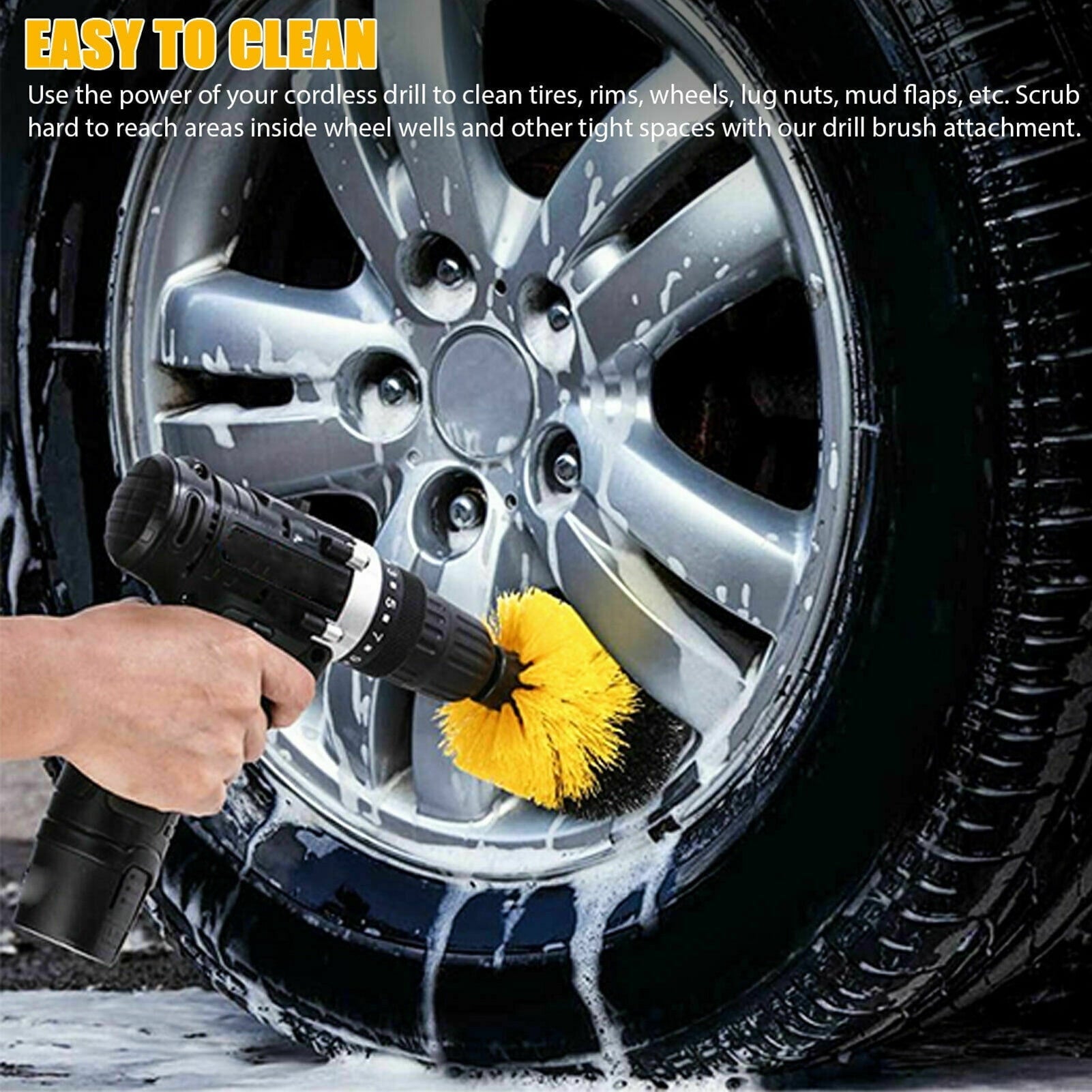 Gecheer 4Pcs Detailing Drill Brush Kit Car Wash Brush Hard Bristle Drill Auto Scrubber Detailing Cleaning Tool