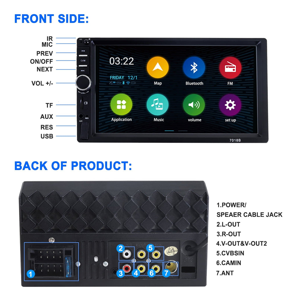 Car Stereo Touch Screen,7" Double Din Radio,Car Stereo with Bluetooth FM AUX USB SD Mirror Link Function,Backup Camera