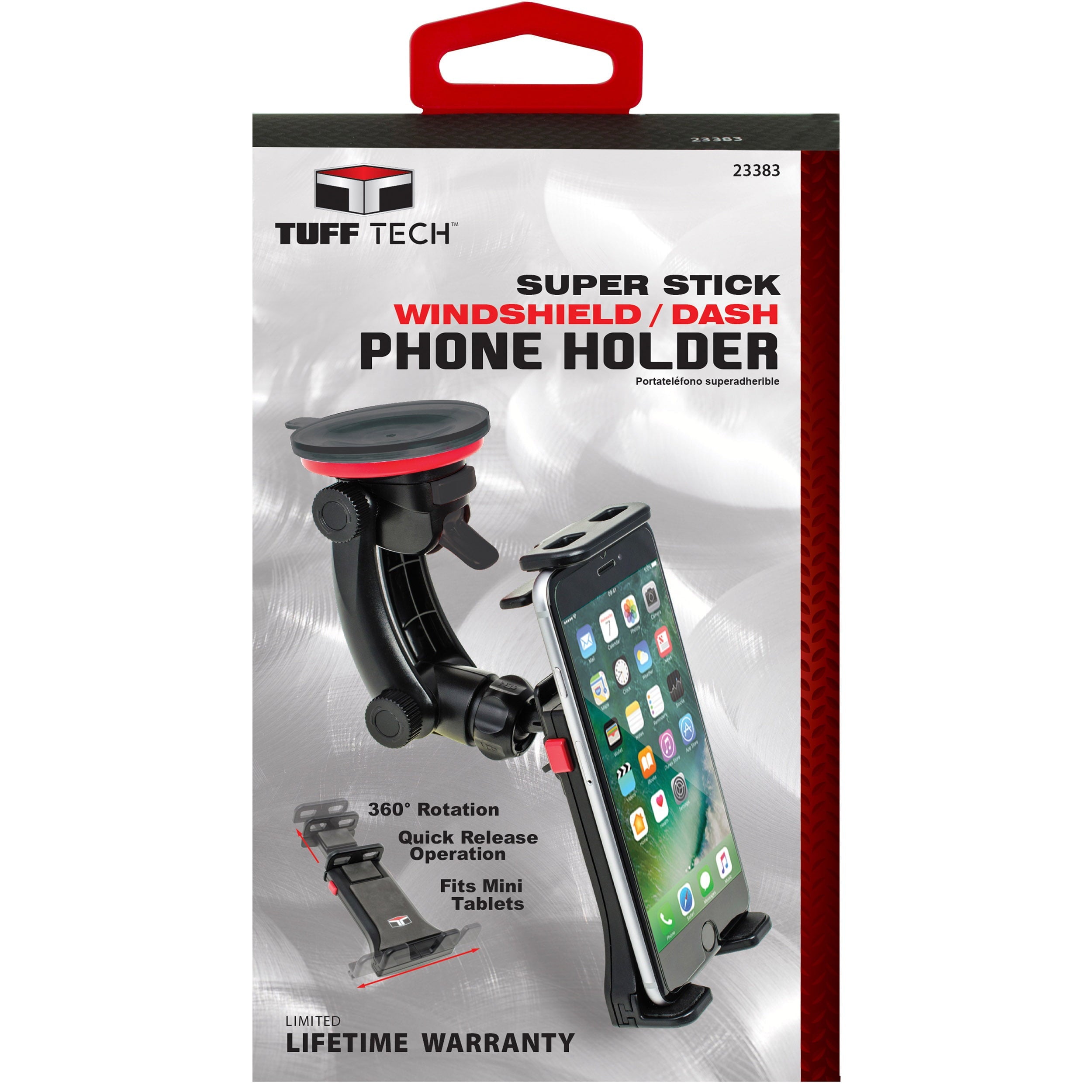 Tuff Tech Super Stick Universal Car Mount Phone Holder Desk Stand with Suction Cup Base and Adjustable Arm for -iPhone, Samsung, LG, Moto, Huawei, Smartphones