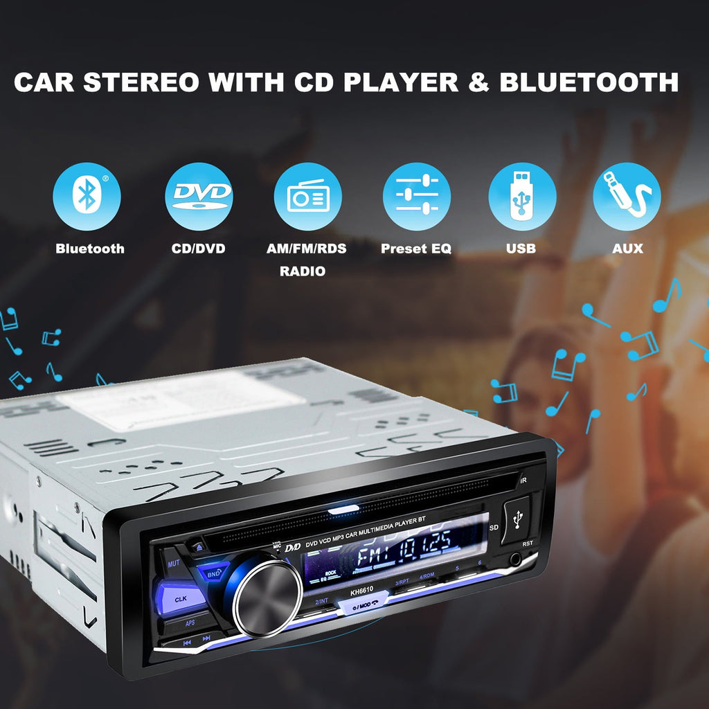 Alondy Single DIN Car Stereo with CD/DVD Player Bluetooth AM/FM/RDS Radio USB SD Aux Audio Receivers