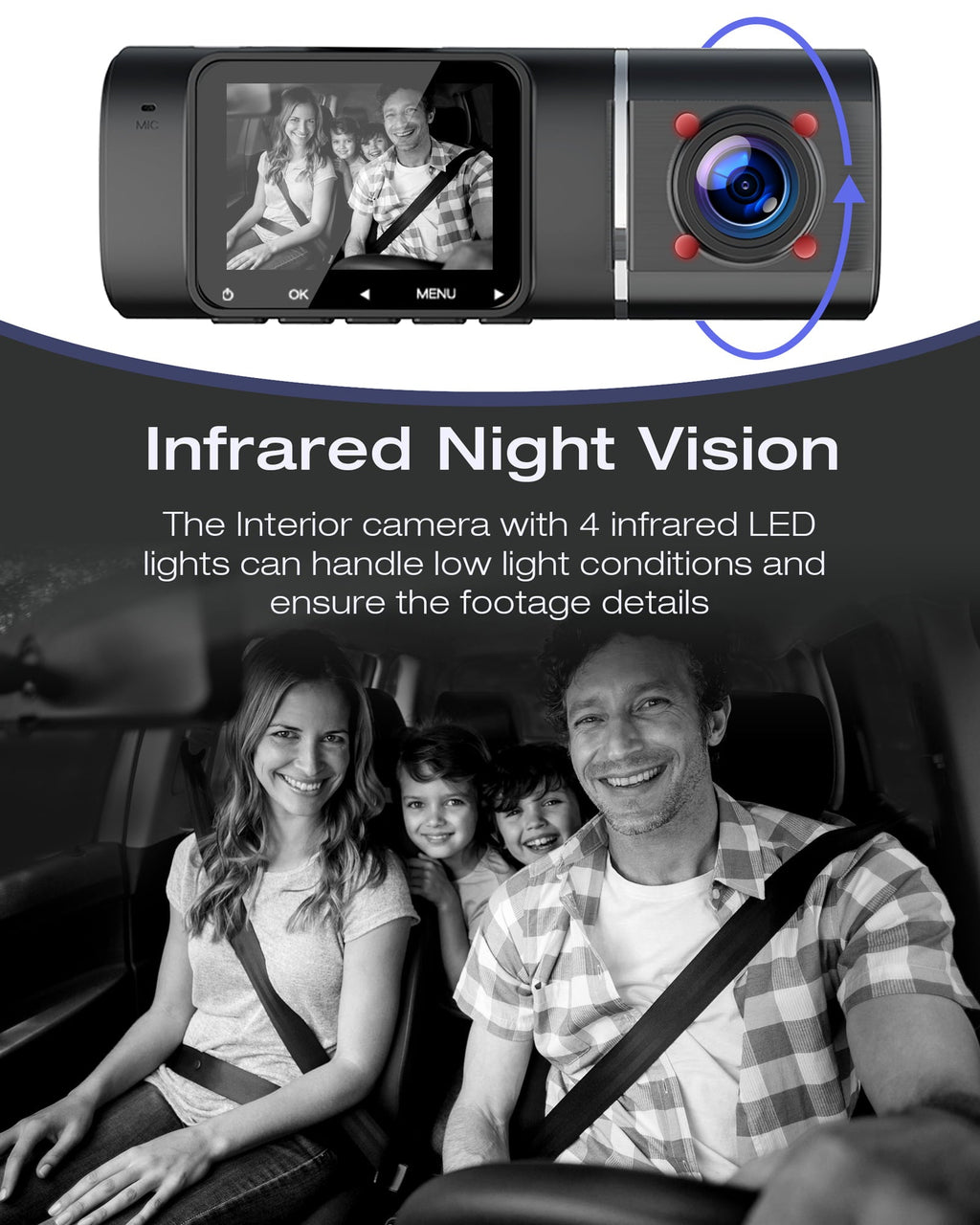 TOGUARD 4K Dual Dash Cam Front and Inside with 64GB U3 SD Card Car Camera Driving Recorder with WDR, IR Night Vision,G-sensor, Loop recording, Parking Monitor, Motion Detection