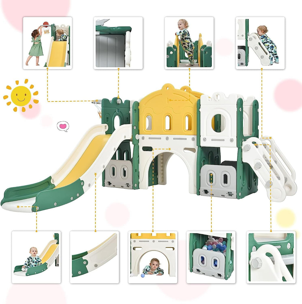 Holaki 6 in 1 Toddler Slide Set, Kids Slide for Toddlers, Kids Playing Climber Sliding Playset with Basketball Hoop, Tunnel and Storage Space, Toddler Playground Indoor Outdoor