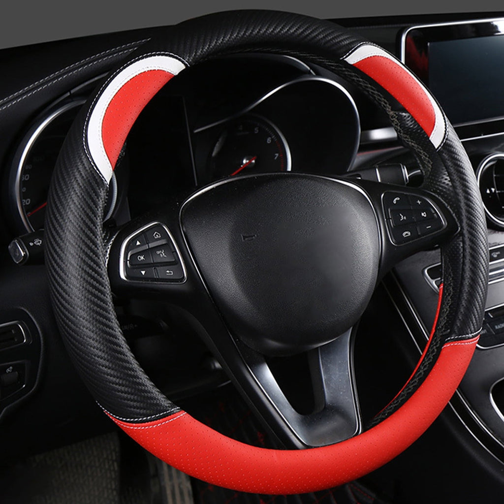 XWQ Steering Wheel Cover Sweat-proof Breathable Universal Carbon Fiber Anti-skid Car Steering Cover for Driver
