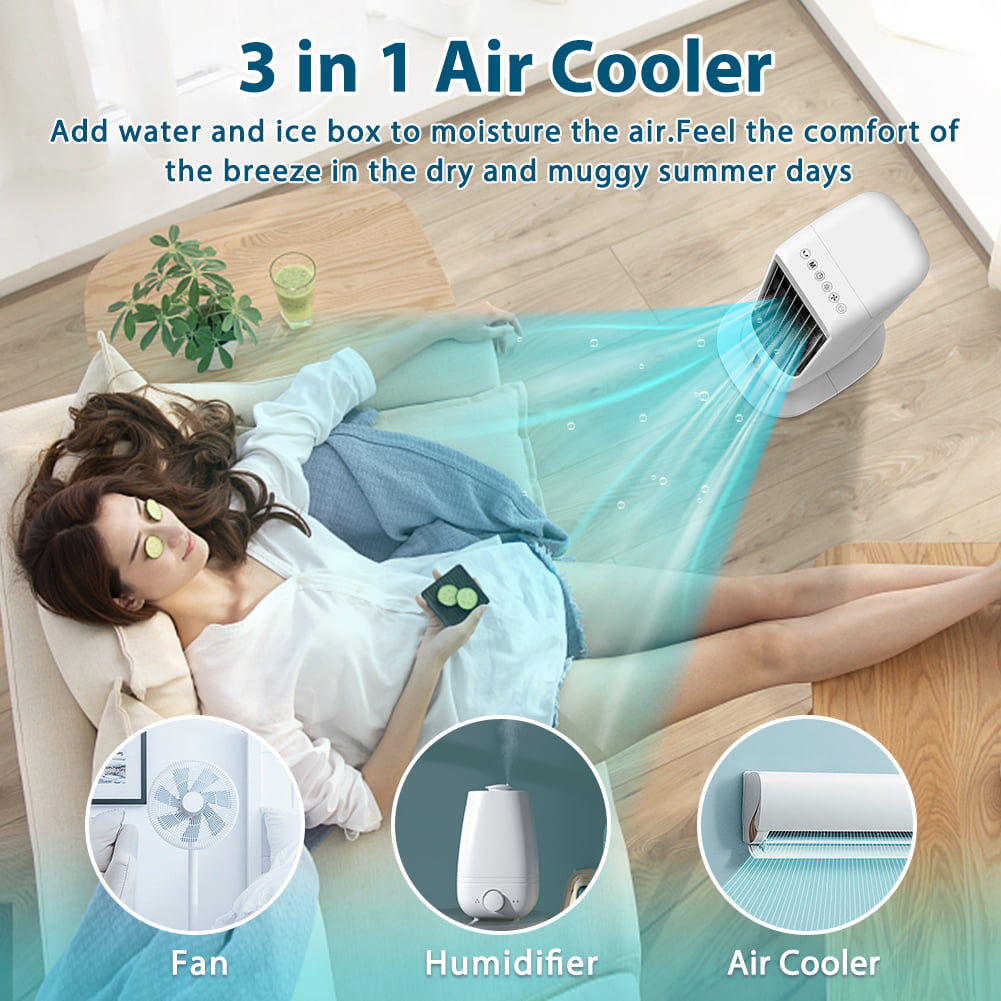 3-in-1 Evaporative Air Cooler LifePlus Portable Tower Cooling Fan Oscillating Swamp Cooler 41.5" White