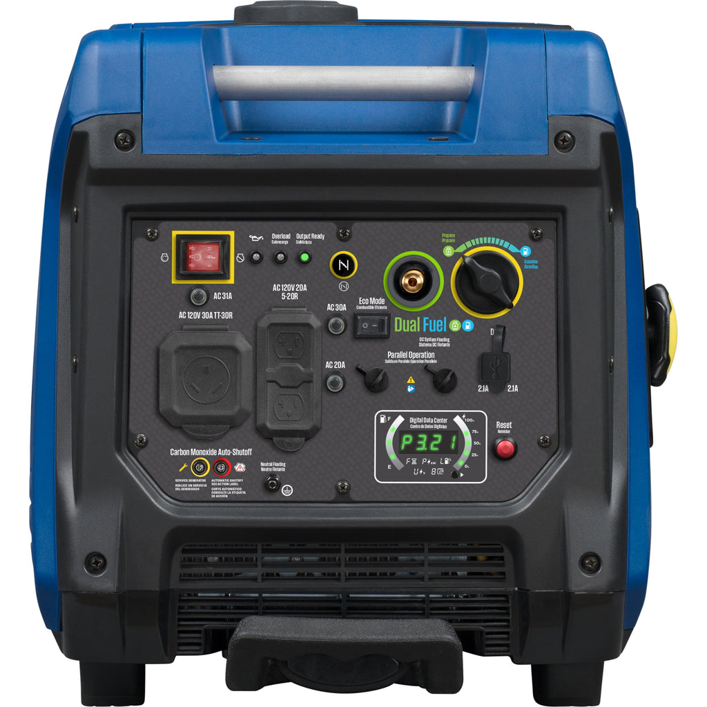 Westinghouse 4500 Peak Watt Portable Dual Fuel Inverter Generator, Recoil Start, Gas/Propane