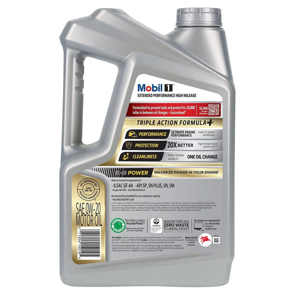 Mobil 1 Extended Performance High Mileage Full Synthetic Motor Oil 0W-20, 5 qt