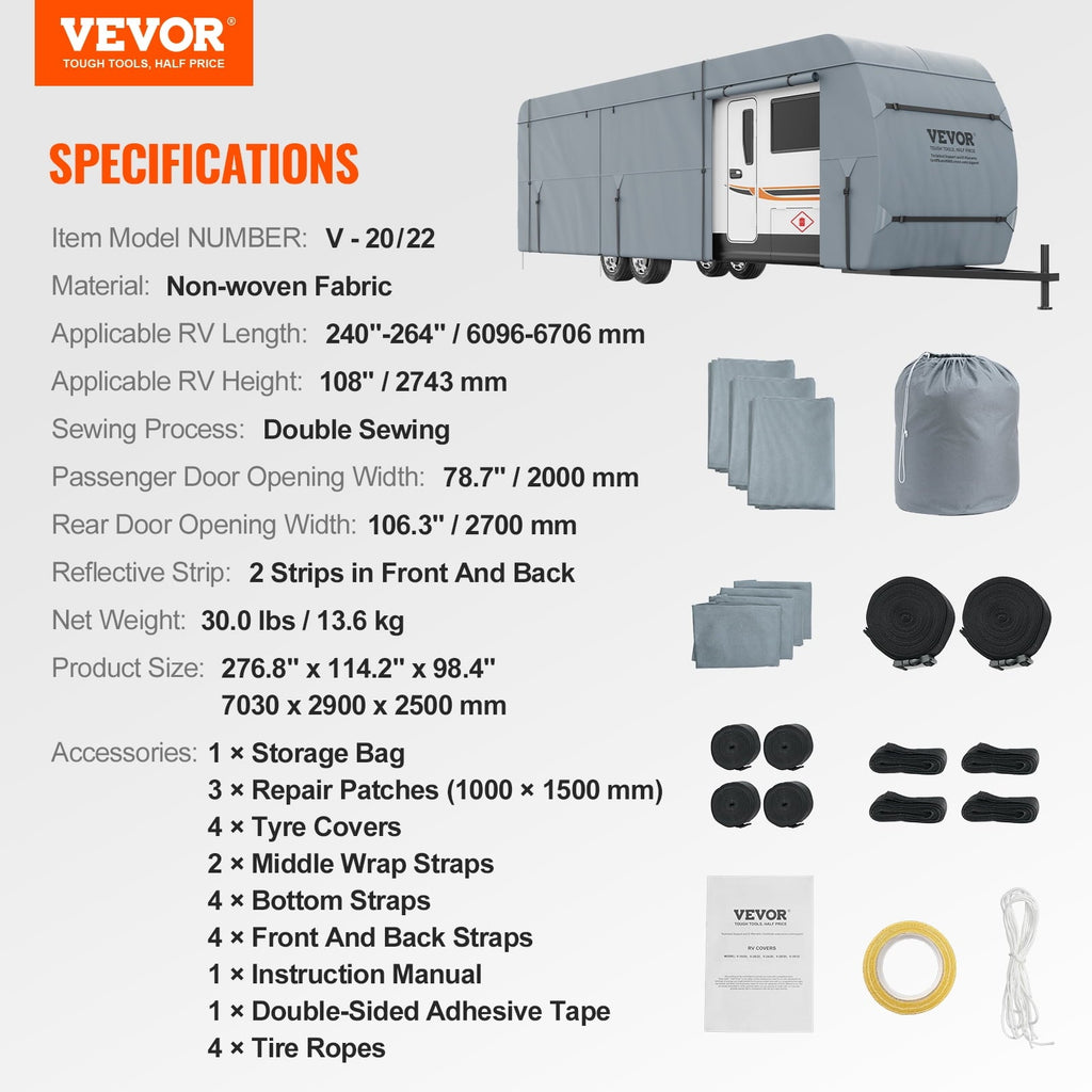 BENTISM Trailer Travel Camper Cover Waterproof 20'-22' Class A Motorhome RV Cover