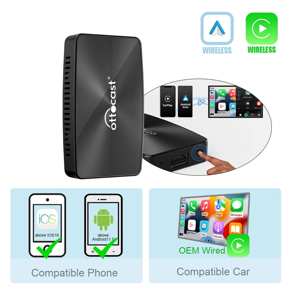OTTOCAST U2-X Pro Wireless CarPlay Android Auto Car Adapter 2 in 1 for Wired CarPlay Cars Smart Button Faster Connection OTA Update