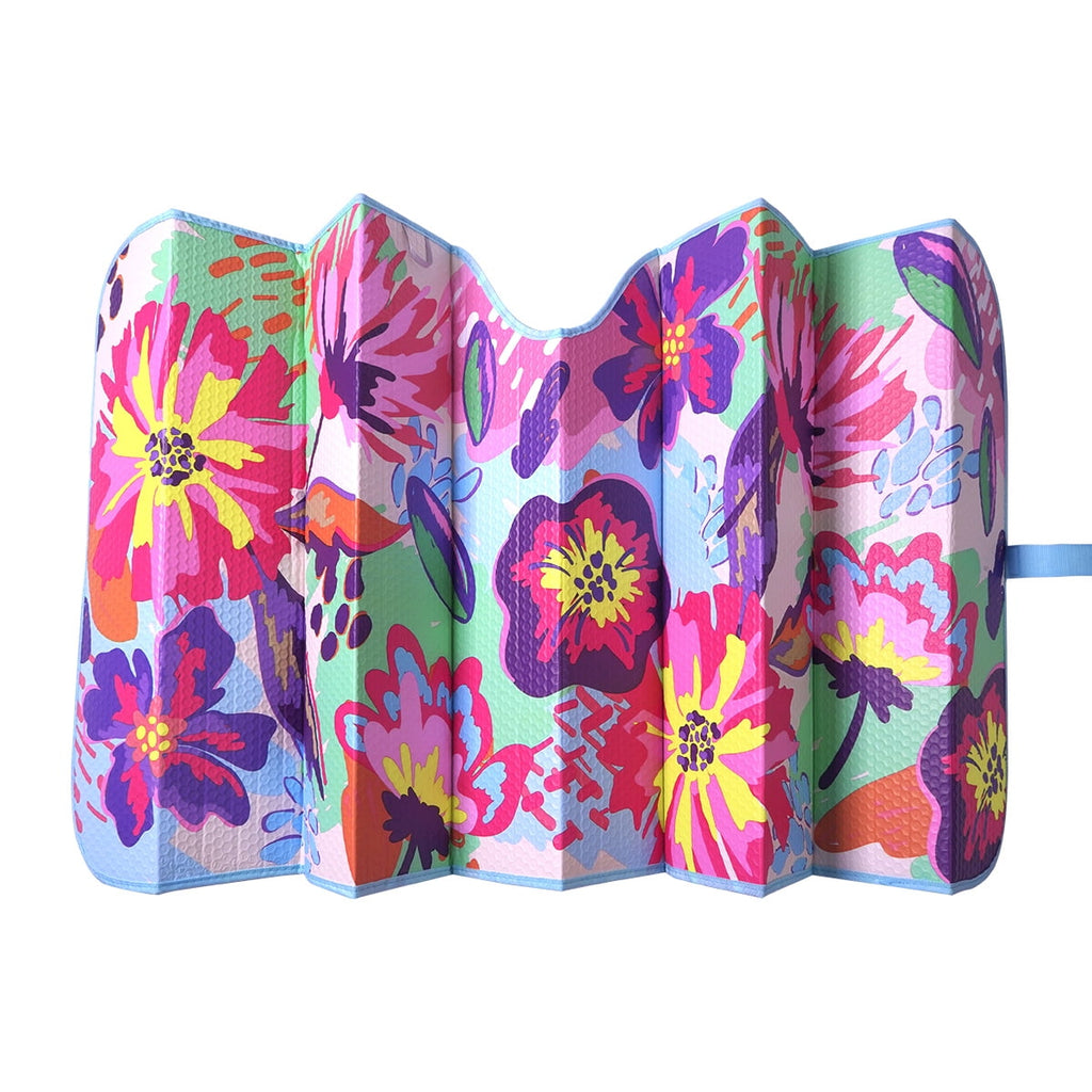 Auto Drive Windshield Floral Folding Sun Shade for Model of Sedan SUV Liftback Hatchback1 Pack, 63"x 28.5"