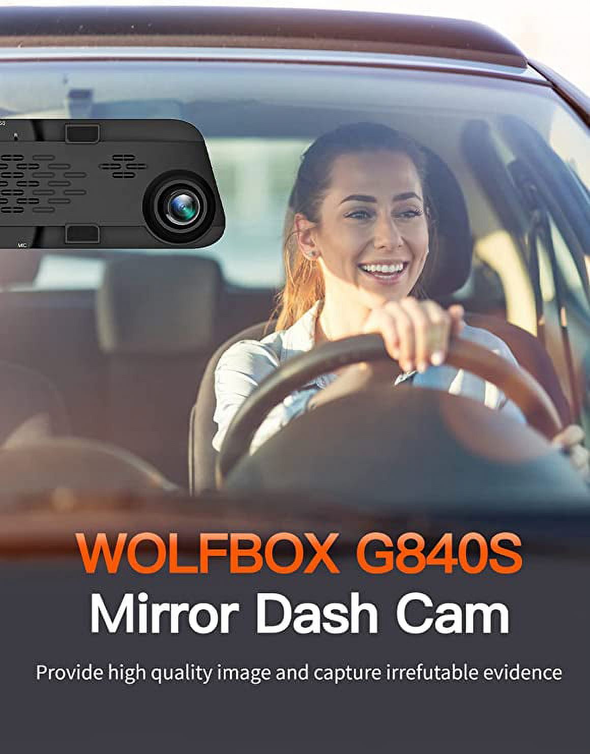 WOLFBOX 12" Mirror Dash Cam Backup Camera, 4k Mirror Dash Cam Front and 1080P Rear, Rearview Mirror for Cars with Night Vision, Free 32GB Card