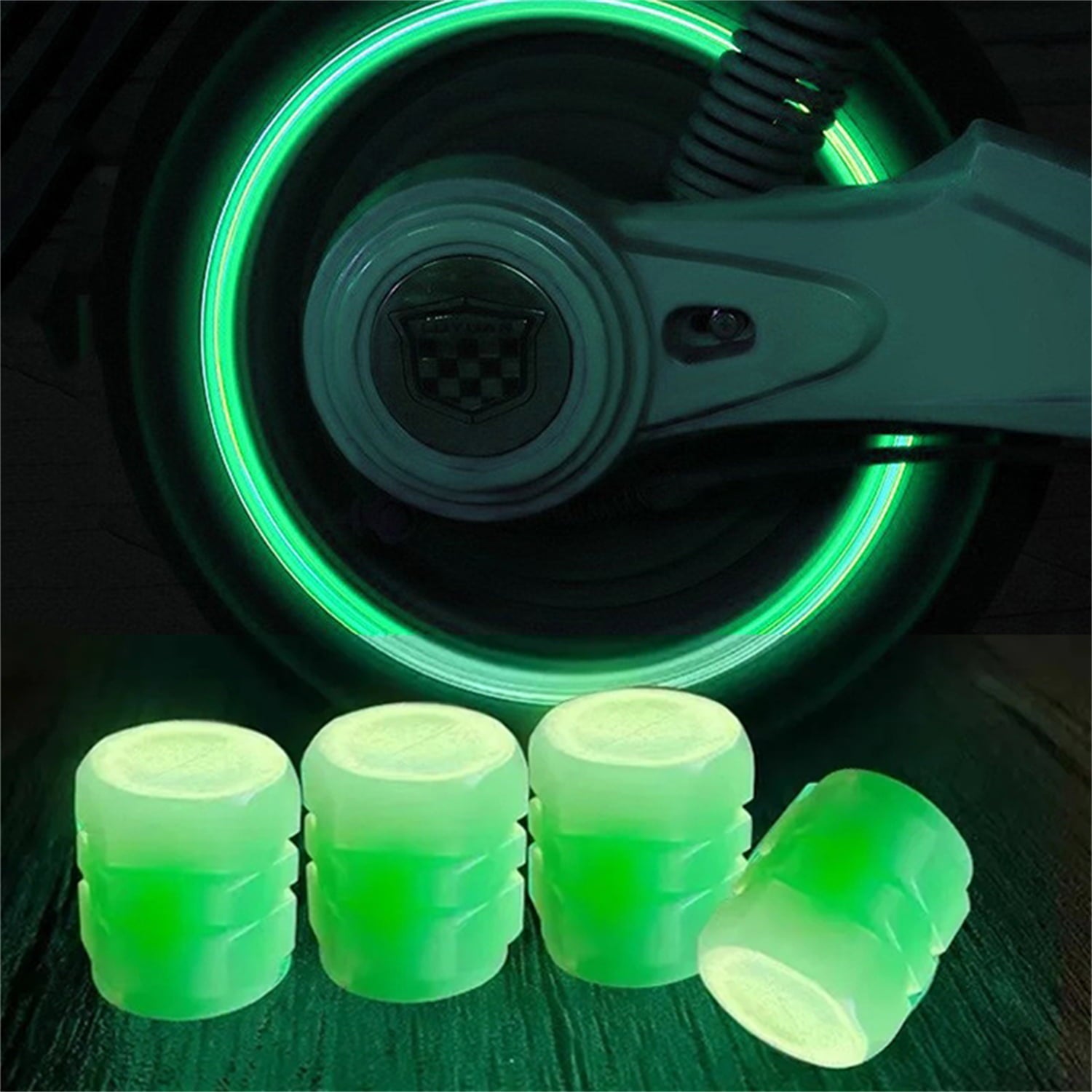 Tire Caps, 100/50/40/20/10/4 Pack Fluorescent Valve Stem Caps Universal Tire Air Covers for Car, Truck, SUV, Motorcycles, Bike (Green 4pcs)