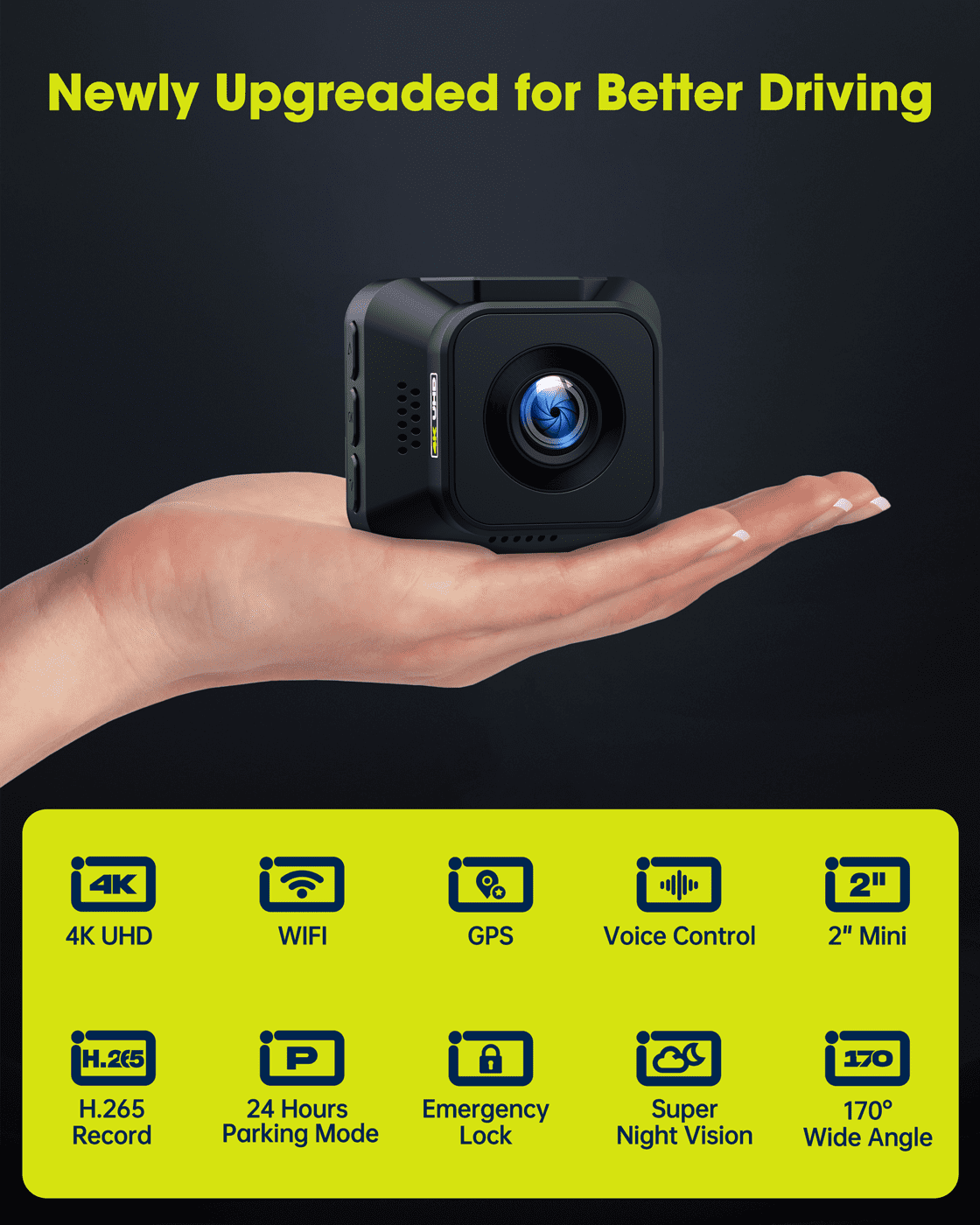 UHD 4K Dash Cam with Built-in WiFi GPS Super Night Vision, TOGUARD Voice Control Car Camera Front Camera for Car