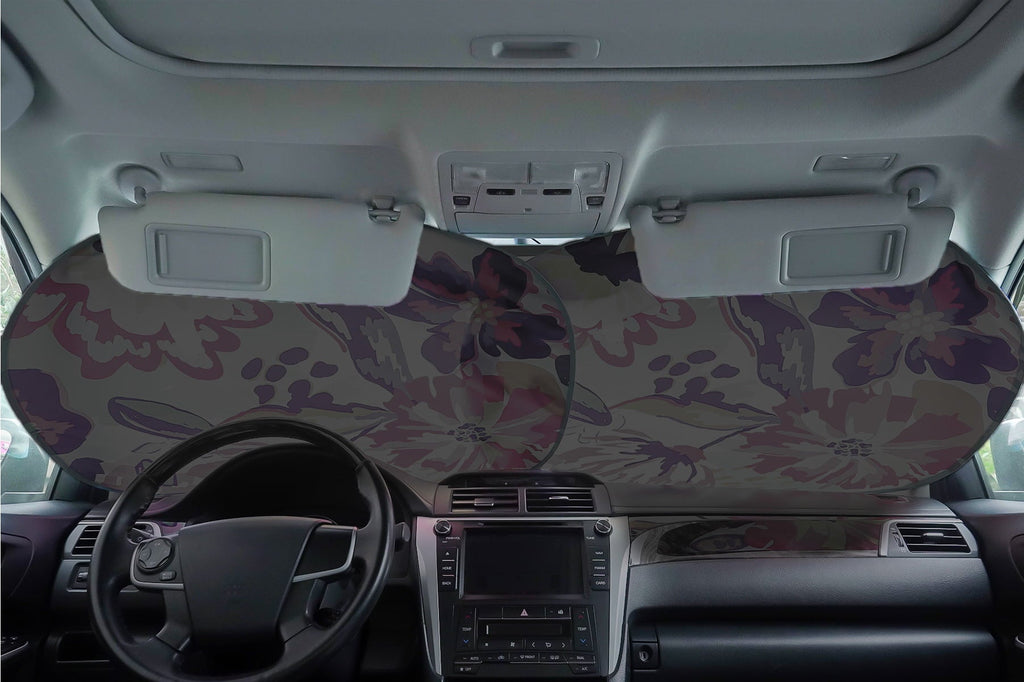 Auto Drive Sedan SUV Hatchback Windshield Floral Design Twist Sun Shade 1 Pair, 28.5"x 31.5"