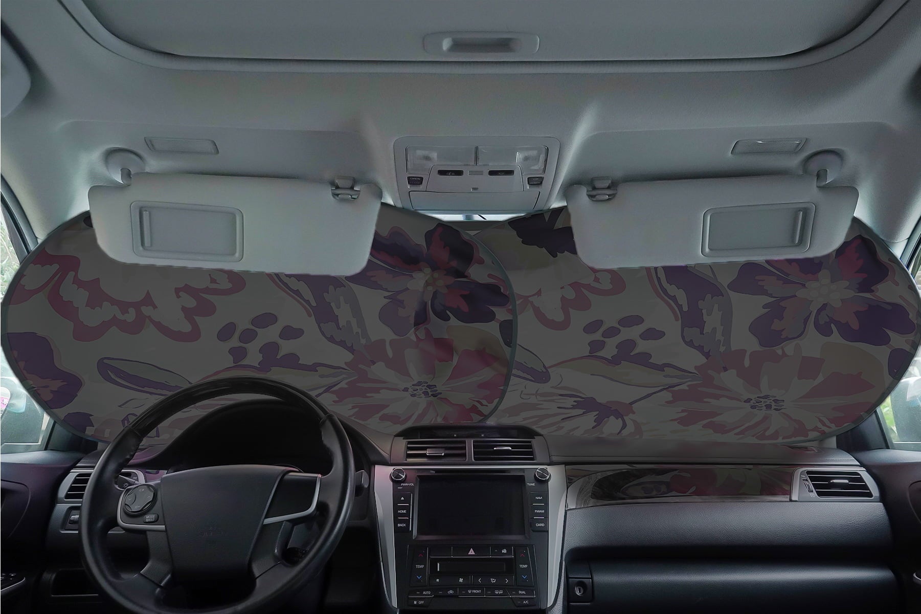 Auto Drive Sedan SUV Hatchback Windshield Floral Design Twist Sun Shade 1 Pair, 28.5"x 31.5"