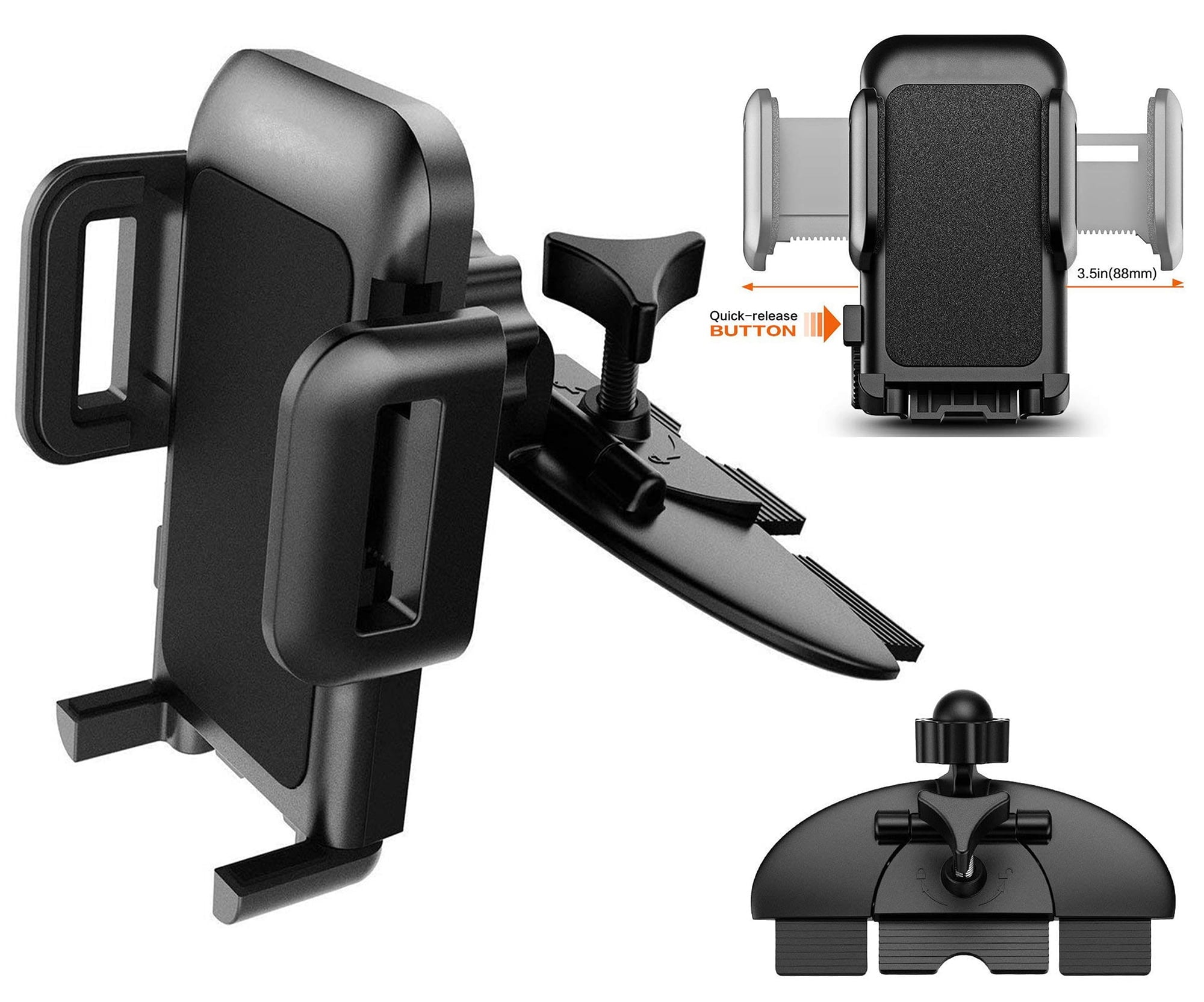 Pokanic Car Cell Phone CD Slot Mount Adjustable 360 Rotation Stand Holder Three-Side Grips Design One Touch Clamp Compatible with iPhone Galaxy Note Pixel Universal (CD Slot Mount)