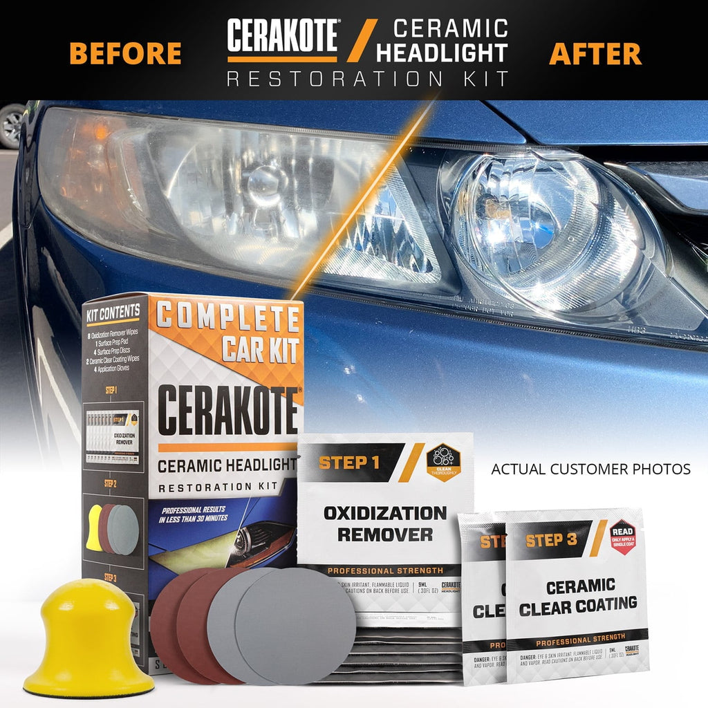 Cerakote Ceramics Headlight Restoration Kit - Last as Long as You Own Your Vehicle - Brings Headlights back to Like New Condition - 3 Easy Steps - No Power Tools Required