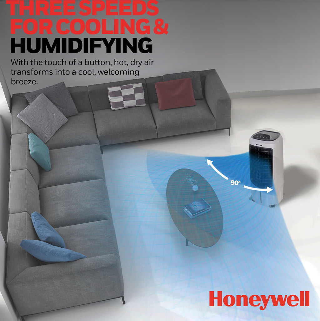 Honeywell Portable Evaporative Cooler with Fan, Humidifier & Remote, 29.6" TC10PEU, White