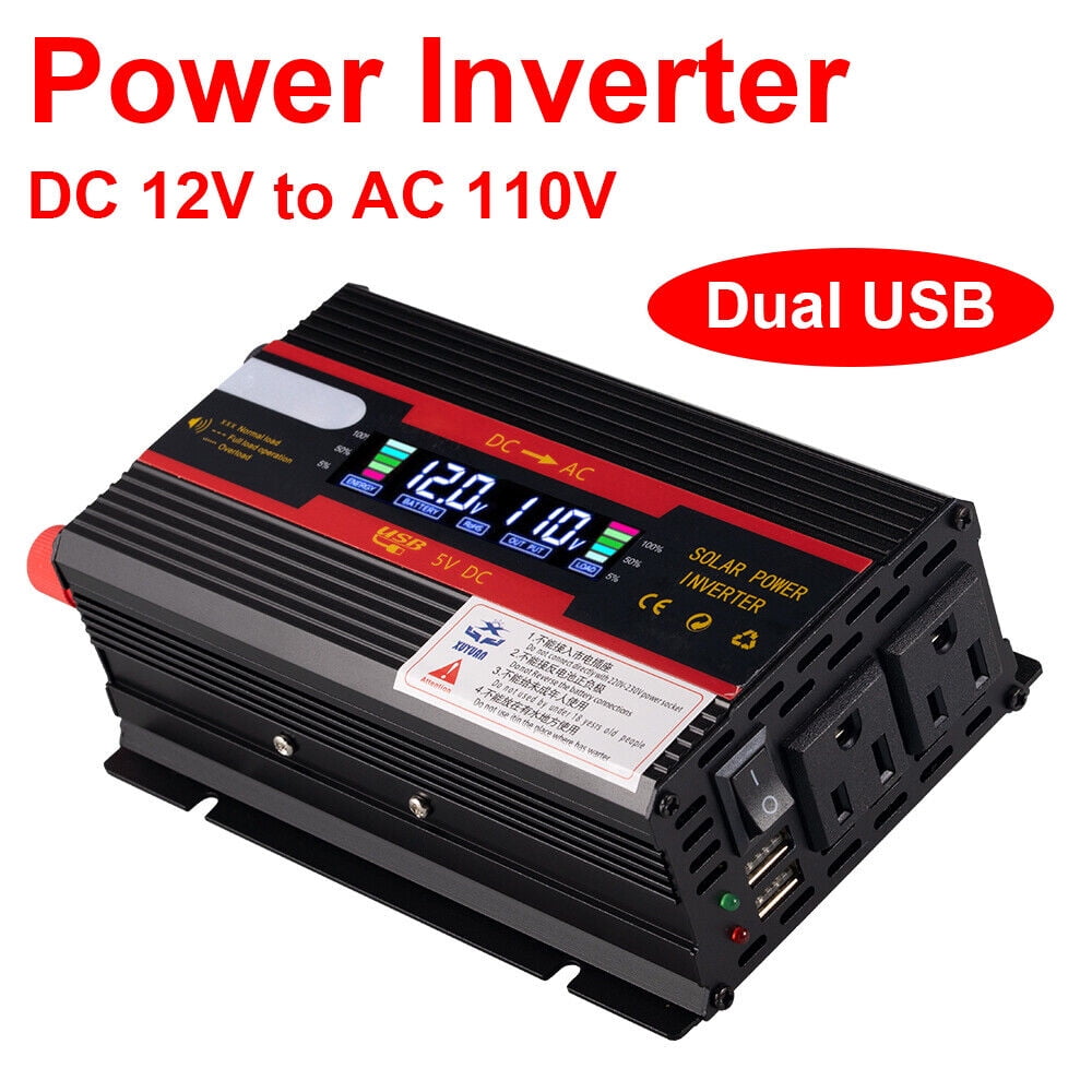 JahyShow 3000W/4000W(Peak) Car Power Inverter DC 12V to 110V AC Converter with LCD Display Outlets and Dual USB Car Charger for Car Home Laptop Truck