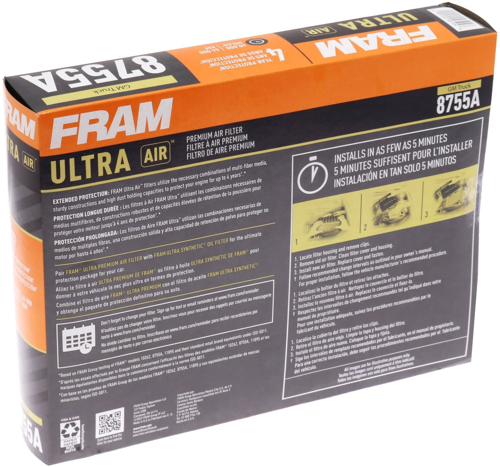 FRAM Ultra Air XGA8755A, Premium Engine Air Filter for Cadillac, Chevrolet and GMC Vehicles Fits select: 1999-2019 CHEVROLET SILVERADO, 2000-2018 CHEVROLET TAHOE