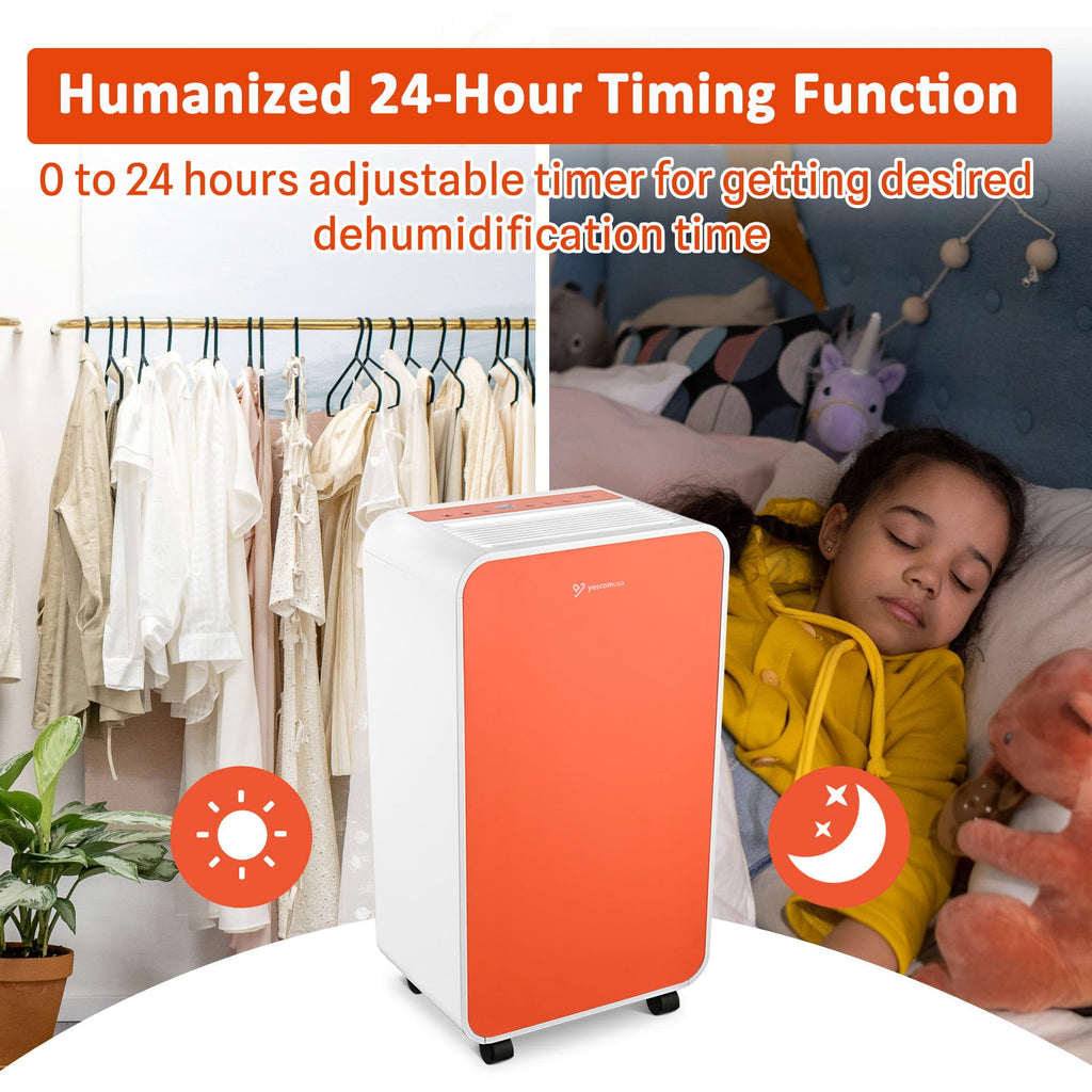 Yescom 24 Pint Portable Dehumidifier 2700 Sq. ft for Basement and Home with Drain Hose, Auto Shut-off