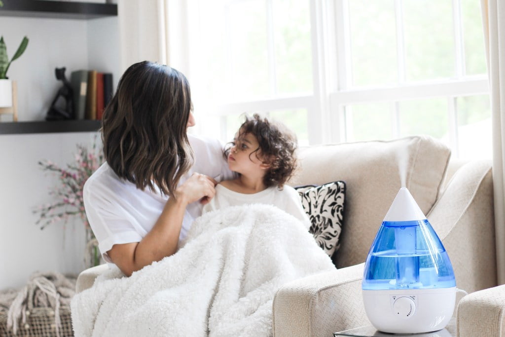Crane Drop Ultrasonic Cool Mist Humidifier, 1.0 Gallon, 24 Hour Run Time, Whisper Quiet, 500 Sq. Ft. Coverage, Blue/White