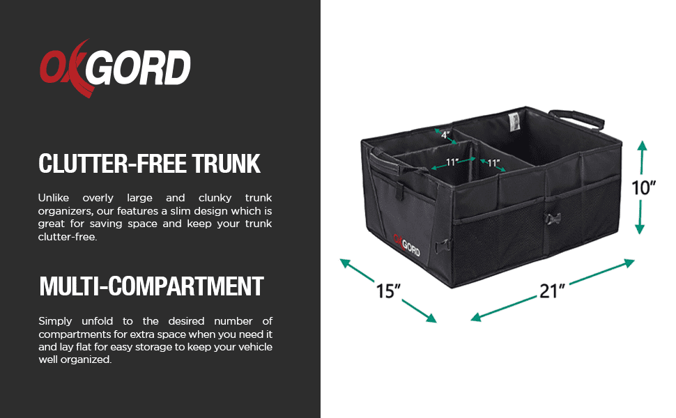 OxGord Auto Trunk Storage Organizer Bin with Pockets (10" Height, 15" Widht, Depth 21")