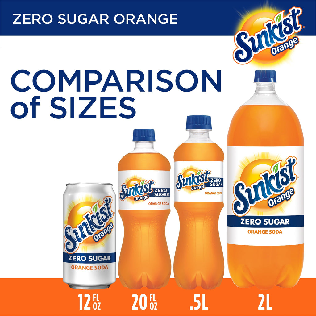 Sunkist Zero Sugar Orange Soda, .5 L bottles, 6 pack