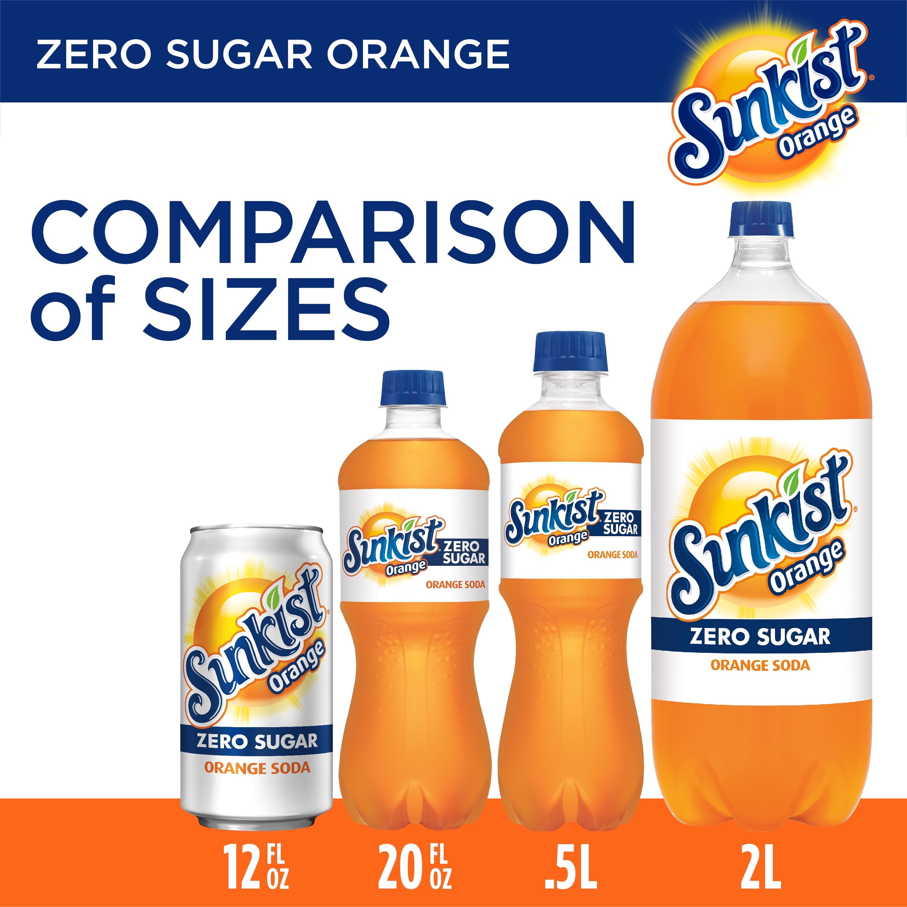 Sunkist Zero Sugar Orange Soda, .5 L bottles, 6 pack
