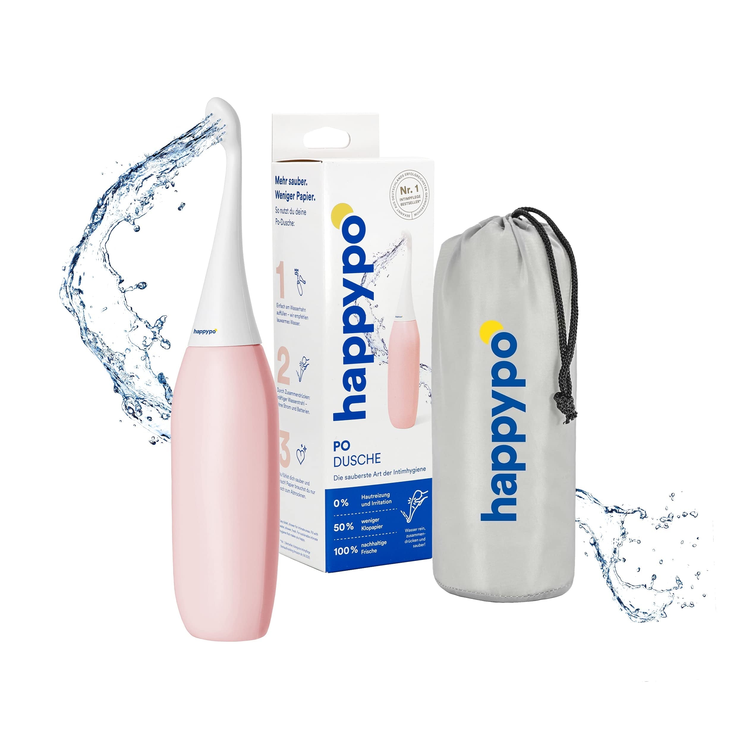 HAPPYPO Portable Bidet (Ros) l Easy-Bidet 2.0 l Replaces Wet Wipes l Travel Size