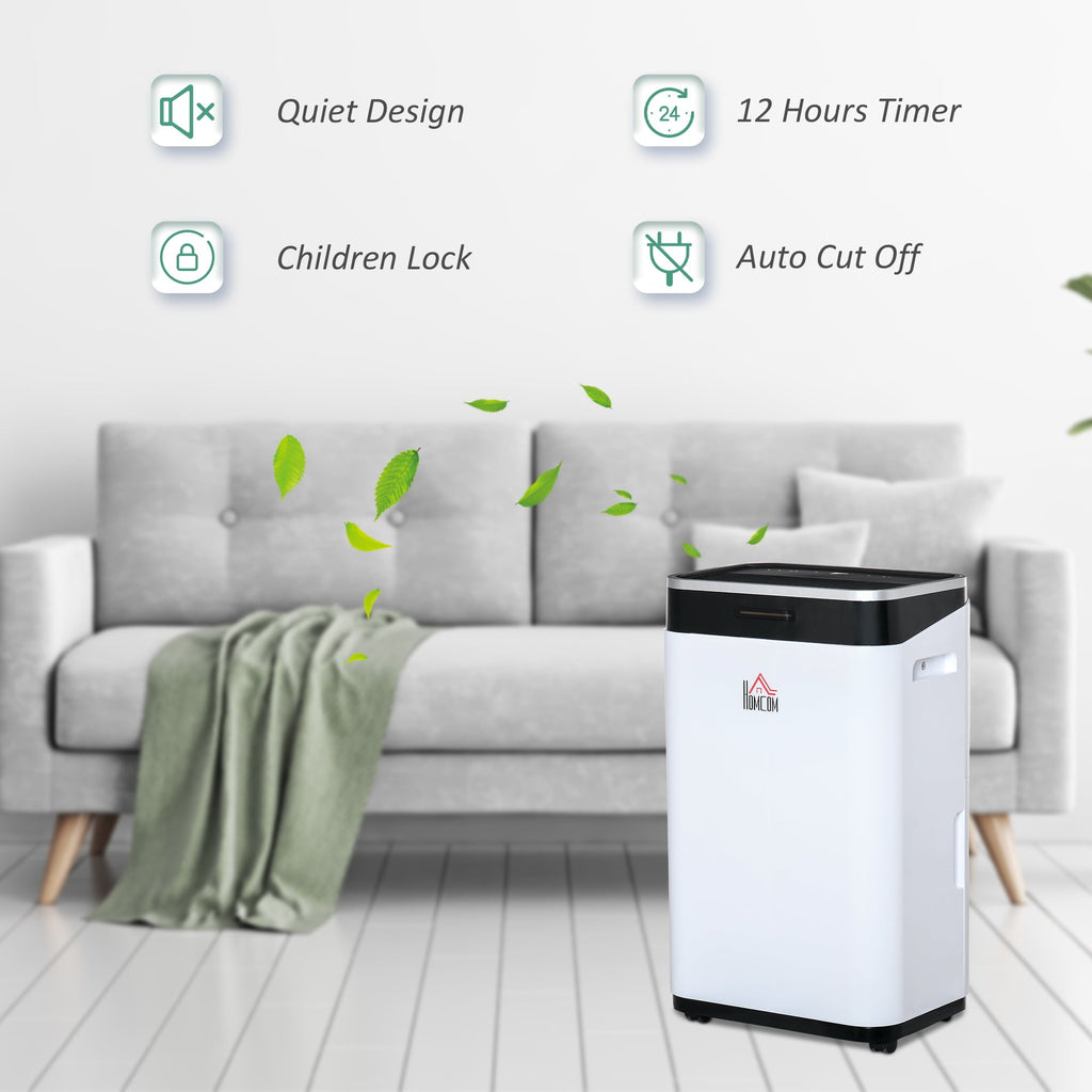 HOMCOM 2520 Sq. Ft Portable Electric Dehumidifier For Home, Bedroom or Basements with 14 Pint Tank, 2 Speeds and 3 Modes, 42 pt/Day, White