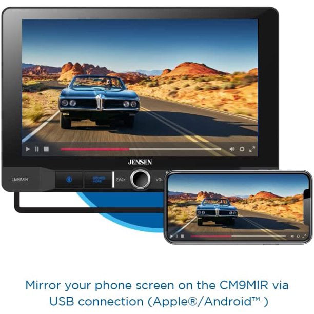 JENSEN CM9MIR 9 inch Single DIN Car Stereo Radio | Touch Screen with USB Screen Mirroring for Apple and Android Devices | Built-in Bluetooth