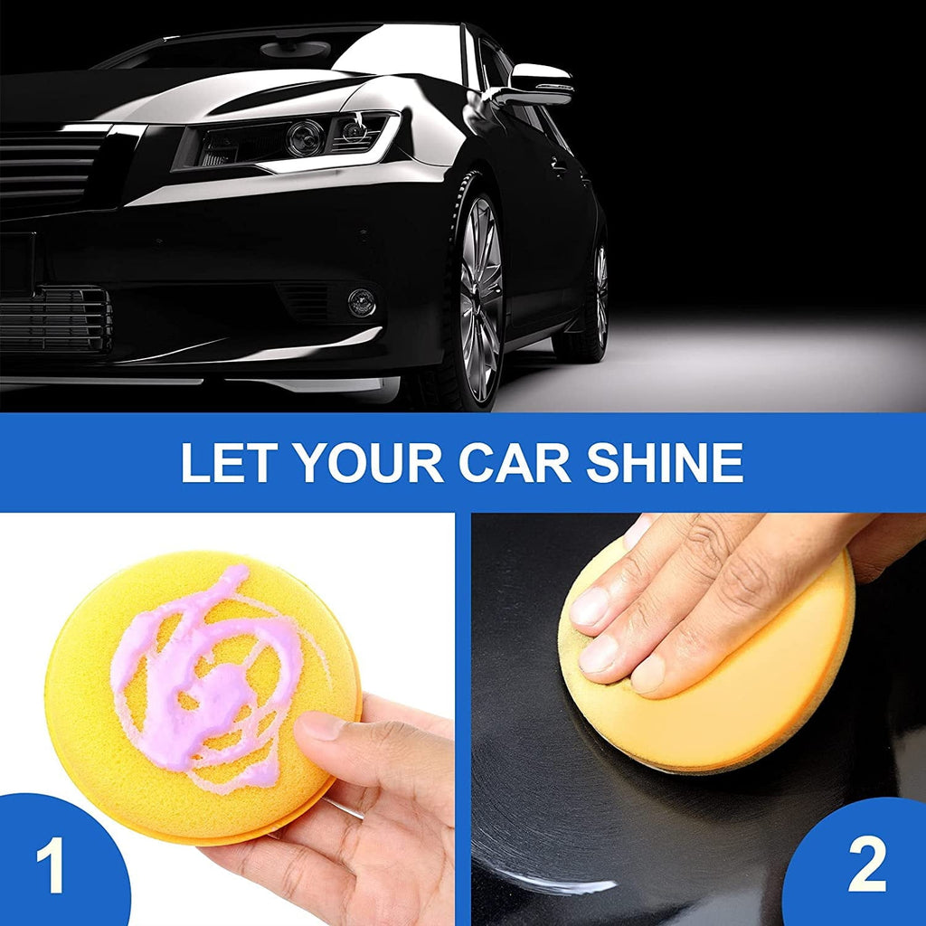 GIXUSIL 12Pcs 4 inch Wax Foam Applicator Pad, Car Polishing and Waxing Sponge, Polyurethane Waxing Sponge, Cleaning and Car Washing Soft Sponge, Round Shaped Pressing Foam Sponge Cleaning Tool, Yellow