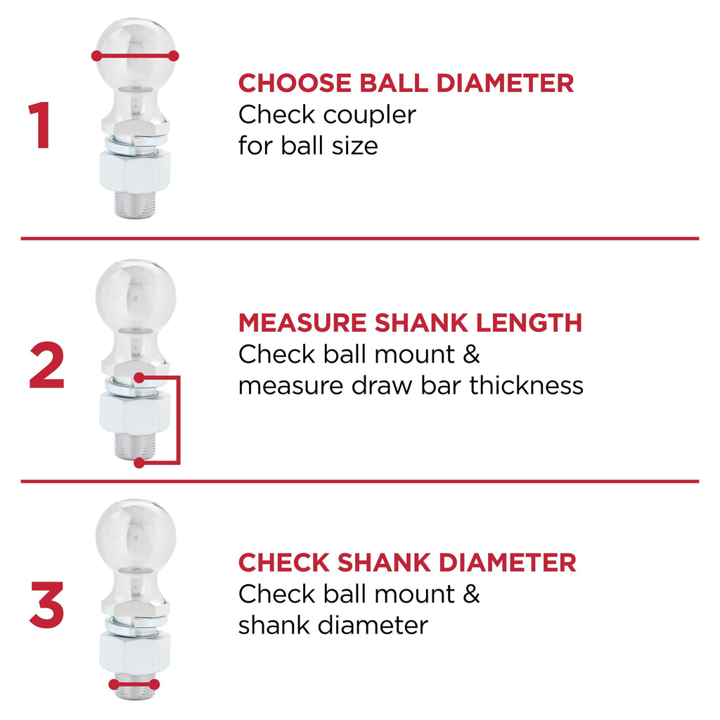 TowSmart Trailer Hitch Ball, Class I, 1-7/8in Ball, 3/4in x 1-1/2in Shank, 2000lb, 715, Chrome, 1 Each