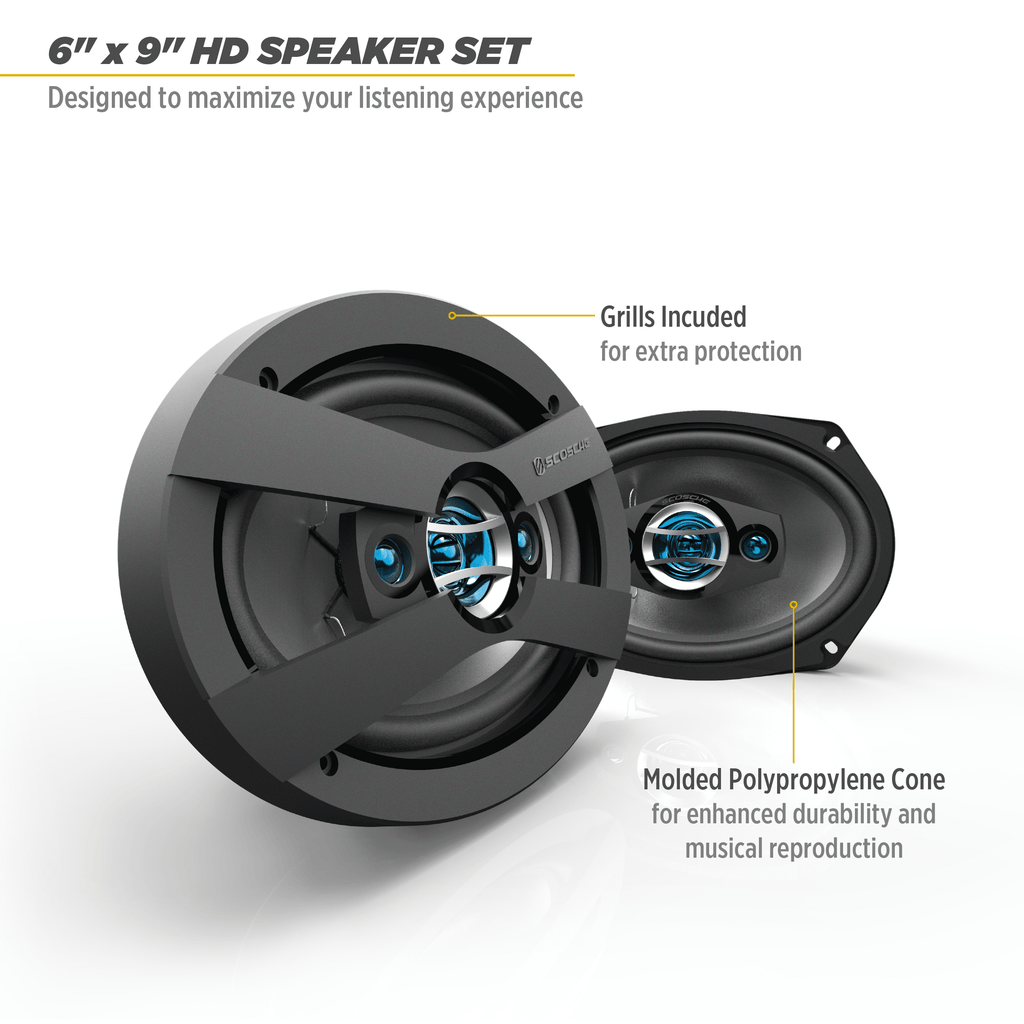 Scosche Hd6904sd 6" x 9"  Multi-Fit HD Coaxial 4-Way 300 Watt Peak Car Stereo Speakers, Set of 2