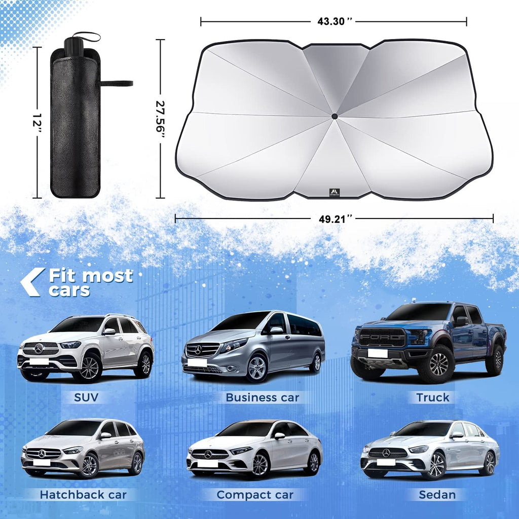 Windshield Sun Shade Umbrella, Car Windshield Sun Shade Foldable Cover Visor UV Ray Reflector, Car Sun Shade Windshield for Auto Trucks SUV Keeps Vehicle Cool Heat Insulation Protection
