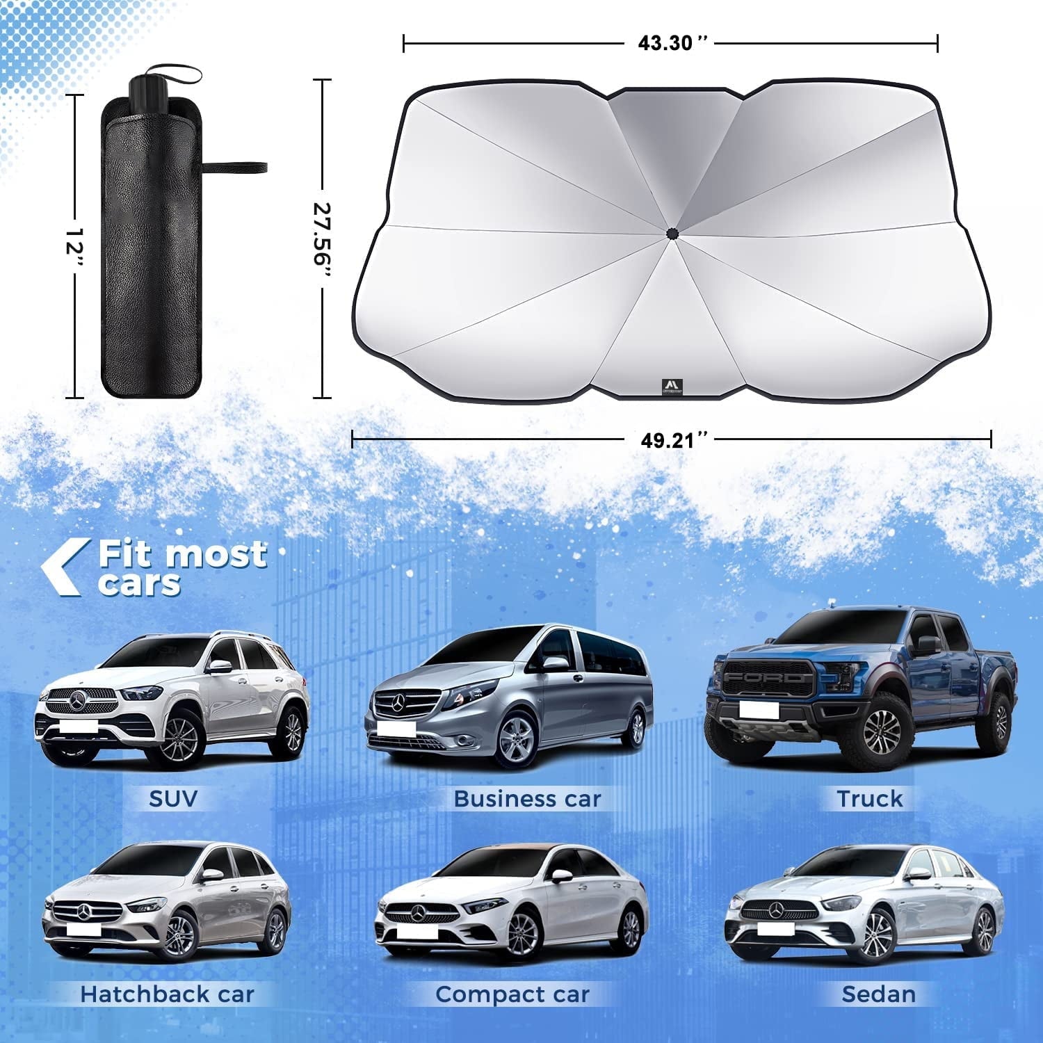 Windshield Sun Shade Umbrella, Car Windshield Sun Shade Foldable Cover Visor UV Ray Reflector, Car Sun Shade Windshield for Auto Trucks SUV Keeps Vehicle Cool Heat Insulation Protection