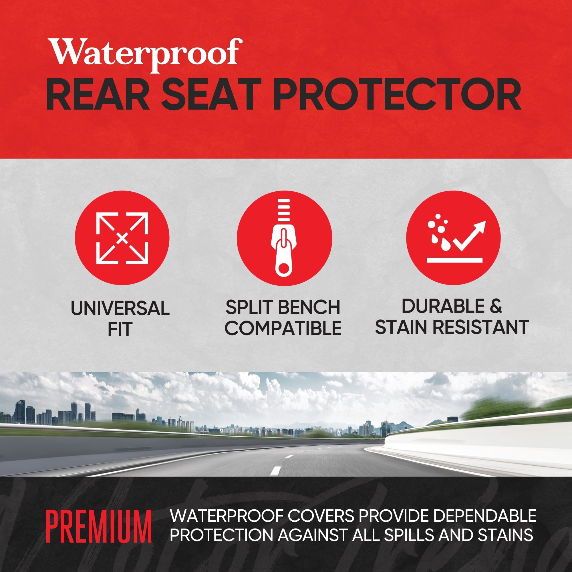Motor Trend AquaShield Waterproof Car Back Seat Cover, Gray – Padded Neoprene Rear Bench Seat Cover for Cars, Ideal Back Seat Protector for Kids & Dogs, Interior Cover for Auto Truck Van SUV