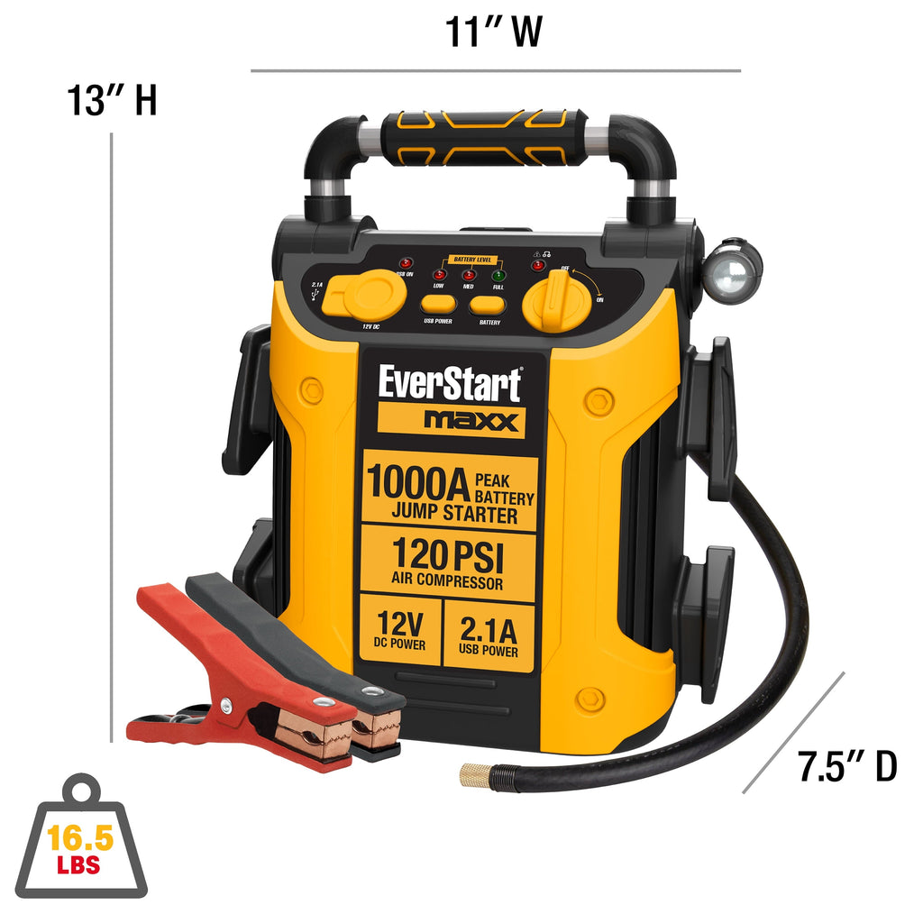 EverStart Maxx J5C09E 1000 Peak Amp Jump Starter with Compressor, Pivoting LED Light, DC and USB Port